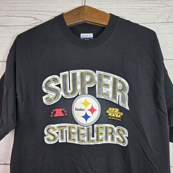 Vintage Y2K Reebok Pittsburgh Steelers Super Steelers AFC Black T-Shirt Sz Large - Picture 2 of 8
